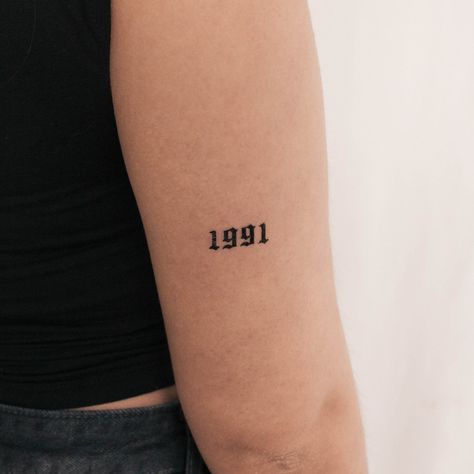 Gothic Font 1991 Birth Year Temporary Tattoo (Set of 3) Gothic Font Tattoo, Birth Year Tattoo, Year Tattoo, Fonts Tattoo, Font Tattoo, Gothic Font, Old English Font, Gothic Fonts, Gothic Tattoo