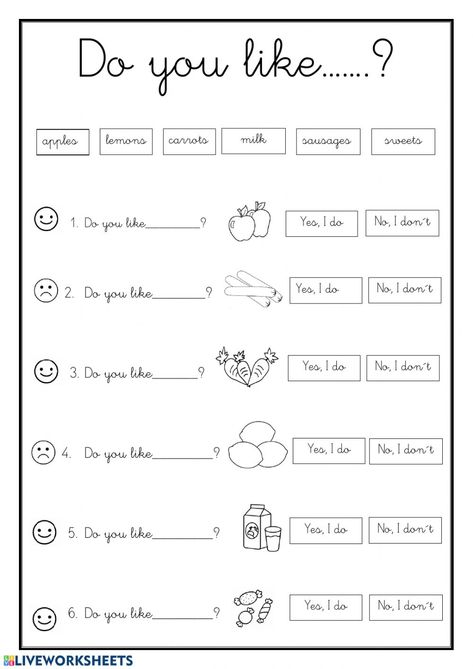 Food Worksheets For Grade 1, I Like I Don't Like Worksheets For Kids, Like Likes Worksheet, Like Don't Like Worksheet, Food And Drink Worksheet For Kids, Food And Drink Worksheet, Food Activity For Kids, Esl Worksheets For Kids, Food Worksheets For Kids