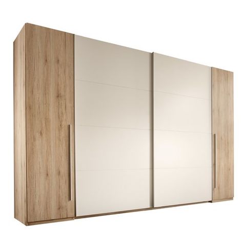 Maisie 4 Door Sliding Wardrobe Metro Lane Colour: Light brown and cream, Size: 225cm H x 270cm W x 61cm D Chalet Ideas, Wardrobe Colour, 3 Door Sliding Wardrobe, Sliding Door Wardrobe Designs, Ikea Kids Room, Diy Pallet Couch, Wardrobe Interior, 4 Door Wardrobe, Bedroom Cupboards