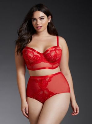 Lace & Mesh Long Line Bralette & High Waist Panty, Plus Zise, Red Lingerie, Plus Size Bra, Beautiful Lingerie, Bras And Panties, Plus Size Swimwear, Plus Size Lingerie, Plus Size Fashion, Plus Size Outfits