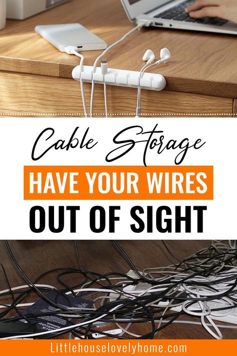 Crazy about your messy cable wires? Check these cable organization ideas to keep your cables tidy. Wire Tidy Ideas, Chain Storage Ideas, Cable Storage Ideas, Cable Tidy Ideas, Hide Electrical Cords, Best Storage Beds, Cable Organization, Downsizing Tips, Charging Cable Storage