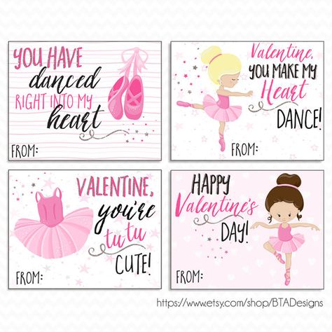 Printable Ballerina Valentine Cards for Kids  by BTADesigns Ballerina Valentine Cards, Dance Valentines, Free Valentine Cards, Free Printable Valentines Cards, Bubble Valentines, Printable Valentines Day Cards, Classroom Valentines, Ballerina Dance, Class Valentines