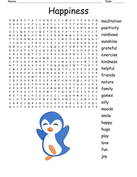 Happiness Word Search Large Print Word Searches For Seniors, Friendship Words, New Year Words, Christmas Word Search, Word Searches, Christmas Words, Word Families, Word Doc, Word Search