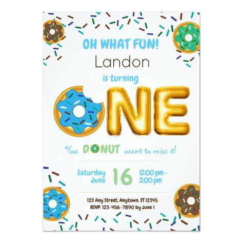 Fun Sprinkles Donut Doughnut Boy 1st Birthday Invitation #Ad  , #AFFILIATE, #Boy#Doughnut#Birthday#st 1st Birthday Party Boy, Birthday Doughnut, 1st Birthday Boys, Donut First Birthday, Disney Birthday Card, Birthday 1st, Birthday Donuts, Donut Birthday Parties, Donut Birthday