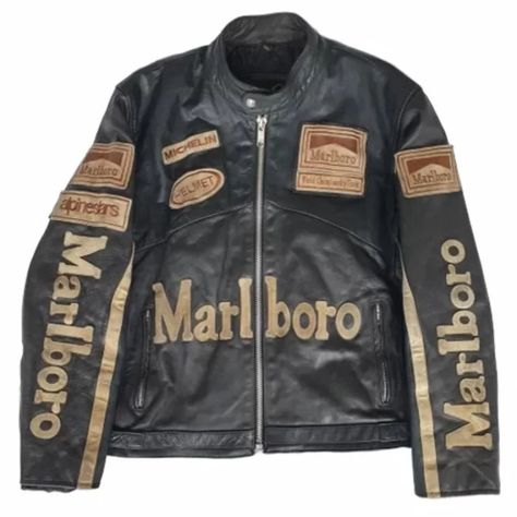 Arrow Marlboro Leather Jacket Vintage Racing Rare Motorcycle Biker Mens Leather Jacket - uhuhum Racing Leather Jacket, Leather Applique, Leather Jacket Vintage, Best Leather Jackets, Biker Men, Men's Leather Jacket, Aviator Jackets, Real Leather Jacket, Biker Leather