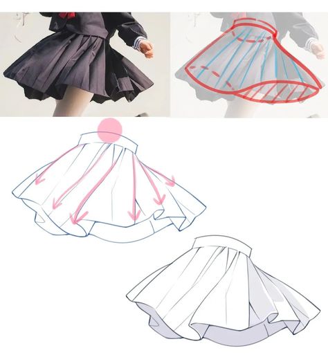 Skirt Reference Drawing Wind, Ruffle Skirt Drawing Reference, Skirt Upside Down Drawing, Skirt Laying Down Reference, How To Draw Skirt Folds, How To Draw Folds In Dresses, Cloth Lighting Reference, Clothing Folds Drawing Reference, How To Draw Fluffy Skirts