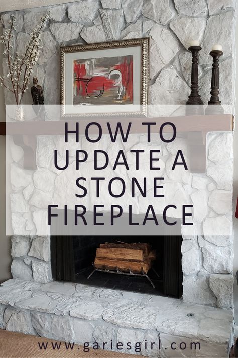 How To Cover Stone Fireplace, Mantles On Stone Fireplaces, Fireplace Stones Ideas, Covering Up Stone Fireplace, Rock Fireplace With Mantle, How To Update Rock Fireplace, Cover Stone Fireplace With Wood, Stone Fireplace Cover Up, Fake Stone Fireplace Makeover