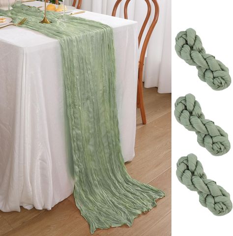 Sage Green Cheesecloth Table Runner, Green Cheesecloth Table Runner, Party Cake Table, Cheesecloth Table Runner, Birthday Party Table Decorations, Green Table Runner, Boho Table Runner, Long Table Runner, Cake Table Decorations