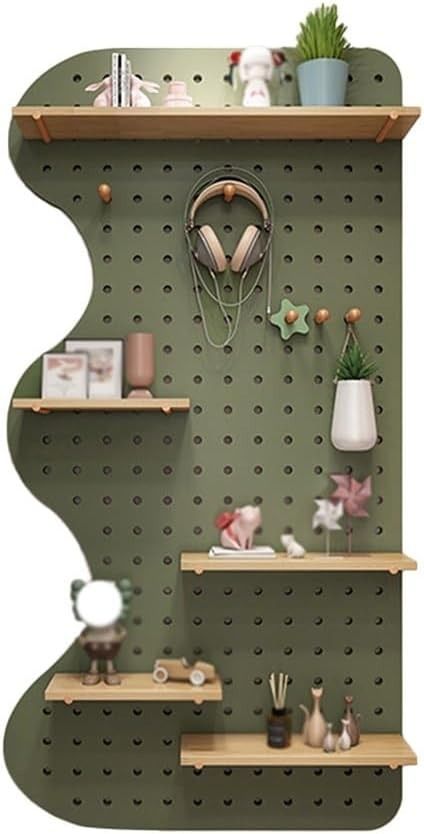 Amazon.com: pujindu Wall Mount Peg Board, Pegboard Wall Organizer Panels, Wall Display Storage Modular Combination Shelf for Workbench, Shop (Color : Green, Size : 40x120cm/15.7x47.2in) : Arts, Crafts & Sewing Peg Board Room Decor, Diy Peg Board Wall, Peg Board Retail Display, Peg Board Wall Ideas, Peg Board Desk, Pegboard Art, Peg Board Storage, Peg Board Ideas, Diy Peg Board