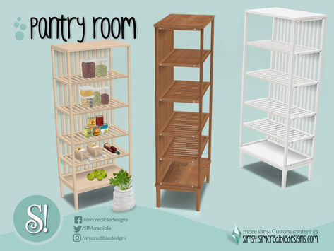 SIMcredible!'s Naturalis Pantry Shelves Ts4 Pantry Cc, Sims 4 Cc Build Mode Items Kitchen, Sims 4 Pantry Shelf Cc, Sims4 Cc Shelves, Sims 4 Cc Furniture Pantry, Sims 4 Cc Storage Shelves, Sims 4 Cc Surfaces, Sims 4 Pantry Shelf, Sims 4 Cc Pantry Shelves