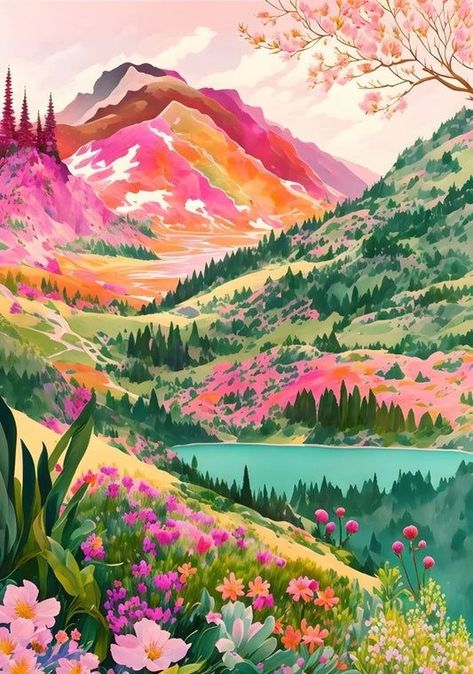 Paint By Number For Adults, Diy Oil Painting, Landscape Acrylic, Canvas Diy, Colorful Mountains, The Joy Of Painting, Wood Flowers, Diy Paint, Paint By Numbers