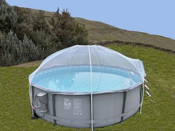 PRICES MAY VARY. All Parts Included Except 1/2" PVC Schedule 40 pipes used for the poles. Links in the Owner's Manual are included for customer to purchase the pipe at their local hardware store. Keep Your Pool Clean and Bug Free All Season Zipper Opening for Easy Access to Pool Screen Dome Kit for Circular Above Ground Pools. The FLEXNET DOME is the new, affordable, easy to install, and attractive dome shaped roof for your 16', 17', AND 18' round above ground pool. The almost clear lightweight Pool Screen, Above Ground Pool Cover, Round Above Ground Pool, Diy Leaf, Above Ground Pools, Ground Pools, Pool Cover, Pool Cleaning, Above Ground Pool