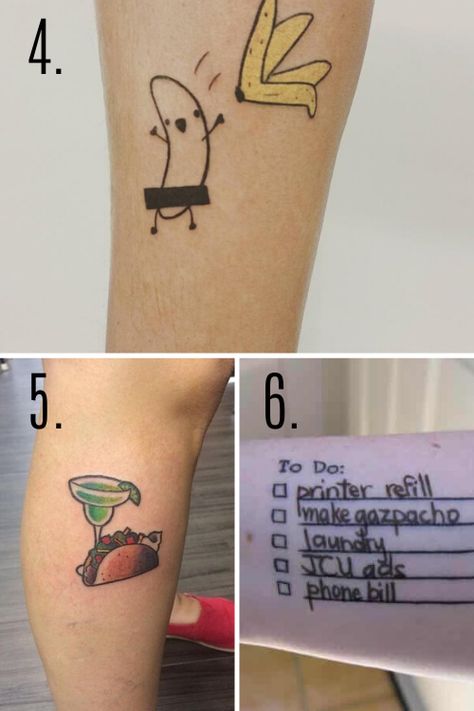 43 Funny Tattoo Ideas - tattooglee Funny Tattoo Ideas, Funny Small Tattoos, Tattoo Ideas Tumblr, Dumbest Tattoos, Funny Tattoo, Petit Tattoo, Men's Small Tattoo, Clever Tattoos, Bff Tattoos