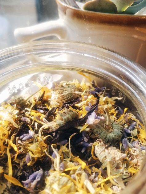 First Harvest Tea Blend Recipe for Lammas | The Witch of Luipne Hollow Mabon Tea Blend, Lammas Oil Blend, Calendula Tea Blends, Calendula Tea, Tea Blends Recipes, Tea Making, Autumn Tea, Beverage Recipes, Tea Strainer