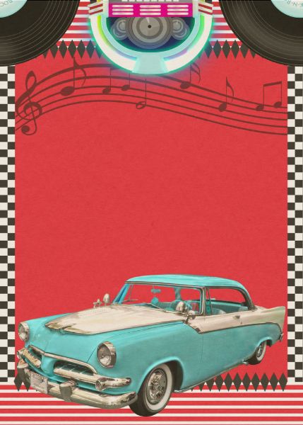 1950s Invitation, Retro Party Aesthetic, Fifties Aesthetic, Bday Aesthetic, Retro Template, Vintage Car Party, Retro Invitation, 50 Party, Grease 2