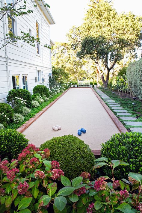 bocce ball at home Bocce Ball Court, Bocce Court, House Beautiful Magazine, Bocce Ball, Backyard Retreat, Outdoor Oasis, The Ranch, Backyard Design, Backyard Landscaping Designs