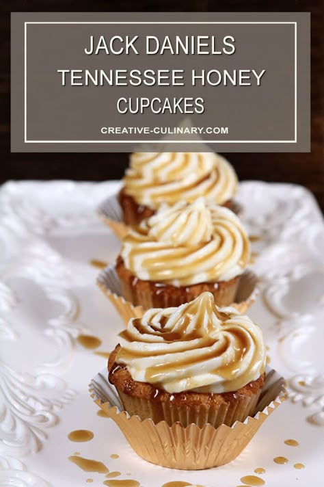 Jack Daniels Honey Whiskey, Boozy Cupcakes Recipes, Whiskey Cupcakes, Friday Cocktails, Boozy Baking, Honey Cupcakes, Jack Daniels Honey, Boozy Cupcakes, Honey Whiskey