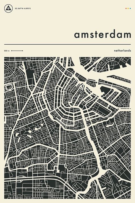 Qgis Map Design, Graphic Map, Map Poster Design, Map Illustrations, Amsterdam Map, City Maps Design, Street Map Art, Jazzberry Blue, Map Graphic