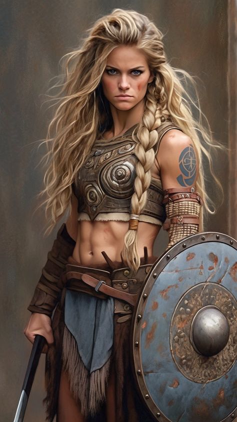 Image Womens Warrior Costumes, Viking Warrior Princess, Female Viking Warrior, Female Gladiator, Warrior Aesthetic, Female Barbarian, Female Viking, Female Warrior Illustration, Creative Digital Art