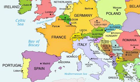 Map of Southern Europe World Map Europe, Portugal Cities, Germany Poland, European Map, Capital Cities, Germany Map, Bratislava Slovakia, Eastern Europe Travel, Zagreb Croatia