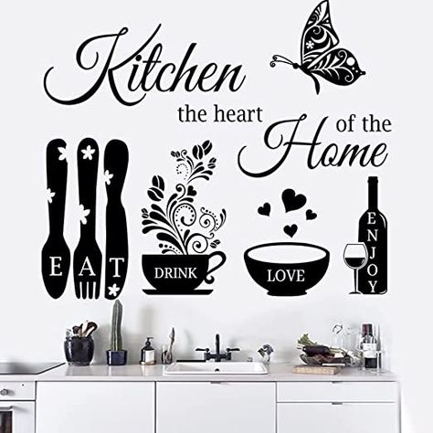 Kitchen Wall Stickers Dining Room Quotes Wall Decals The Kitchen The Heart of The Home Vinyl Wall Sign Art Decor Home Decoration Wall Decal for Kitchen Living Room Dining Room Wall Decorations. Dining Room Quotes, Wall Stickers Kitchen, Diy Wall Design, Stickers Kitchen, Diy Tableware, Kitchen Wall Decals, Kitchen Stickers, Kitchen Quotes, Kitchen Wall Stickers