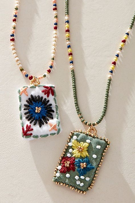 Badge Necklace Holder, Handmade Necklace Charms, Hand Embroidery Jewelry, Beaded Pendants, Ukrainian Jewelry, Clay Pendant Necklace, Oktoberfest Necklace, Embroidered Jewelry, Leather Beaded Jewelry