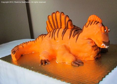 Spinosaurus Cake! Spinosaurus Cake, Fun Cake Designs, Dinosaur Clipart, Tamarind Paste, Goat Meat, Dry Coconut, Whipped Cream Frosting, Kid Parties, Dinosaur Cake