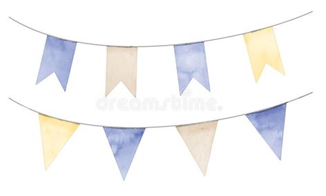 Watercolor Party, Birthday Flags, Colorful Illustration, Party Garland, Pennant Banners, Party Background, Drawing Set, Pastel Yellow, Facebook Cover Photos