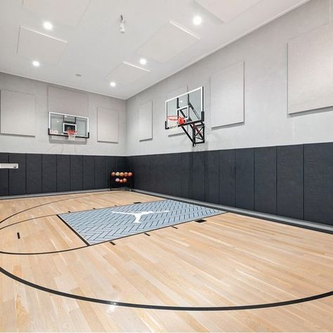 In one of our newest custom builds, you will find an indoor basketball court with a full on score board! #custombuild #nba #basketballcourt #entertainment #greenwichcustomhomes Basketball Court Inside House, Inside Basketball Court, Indoor Basketball Court Design, Basketball Court In House, Indoor Basketball Court In House, Basketball Court Home, Bball Court, Nba Court, Indoor Sports Court