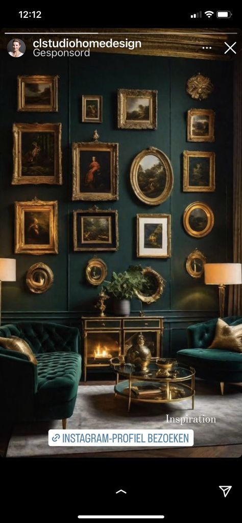 Emerald Green Aesthetic Vintage Living Room, Dark Room Color Schemes, Moody Spaces, Moody Library, Maximalist Vintage, Library Rooms, Dark Green Living Room, Victorian Conservatory, Maximalist Living Room