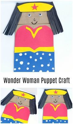 Do your kids love superheroes? They'll have a blast making this Wonder Woman paper bag puppet. It's an easy craft for kids that inspires creative play too! Paper Bag Puppet Craft, Hero Crafts, Easy Craft For Kids, Bag Puppet, Puppet Craft, Monkey Crafts, Superhero Crafts, Paper Bag Crafts, Paper Bag Puppets