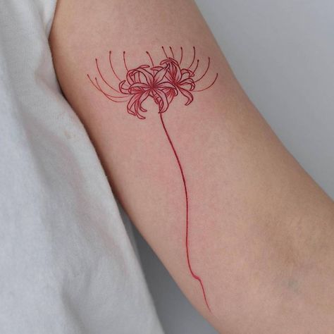 Tokyo Ghoul Flower Tattoo, Tokyo Ghoul Flower, Tokyo Ghoul Tattoo, Ghoul Tattoo, Minimal Tattoo Designs, Lily Tattoo Design, Red Spider Lily, Henna Tattoo Hand, Spider Lily