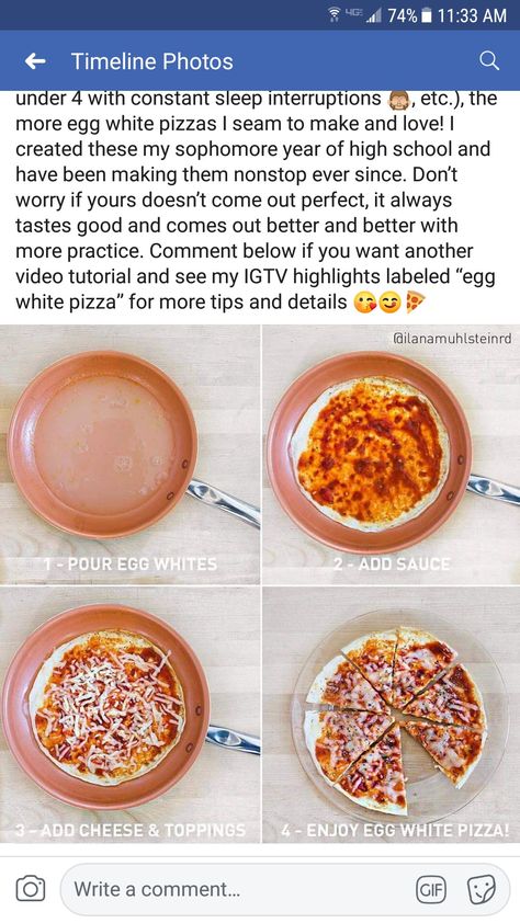 Egg white pizza Low Cal Egg White Recipes, Egg White Calories, Egg White Pizza, Egg White Veggie Scramble, Lauren Fit Foodie Egg White Pizza, White American Cheese, Egg Pizza, Egg White Protein, Bariatric Meals