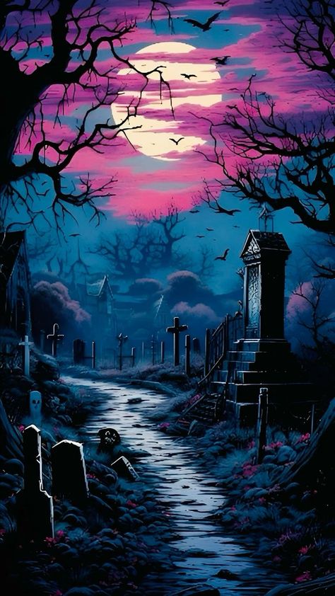 Creepy Graveyard, Spooky Graveyard, Road Landscape, Moon Night, Outfits Winter, Horror Movie, Graveyard, Phone Wallpapers, What If