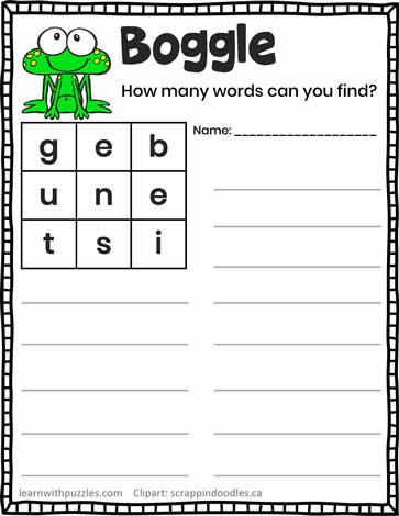 Boggle Game for Kids-11 Elementary Spelling Games, Boggle Worksheet Free, Fun Spelling Games, Boggle Board, Games For Grade 1, Spelling Games For Kids, Boggle Game, Building Games For Kids, Free Printable Alphabet Worksheets