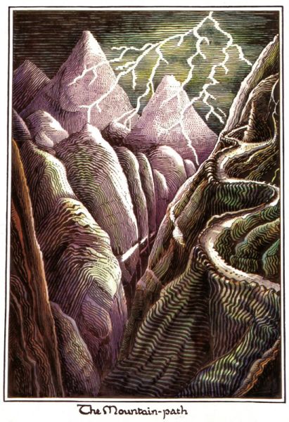 J.R.R. Tolkien - The Mountain-path (Colored by H.E. Riddett) Tolkien Drawings, Tolkien Artwork, Tolkien Illustration, J.r.r. Tolkien, John Howe, Hobbit Art, Middle Earth Art, Tolkien Books, Lotr Art