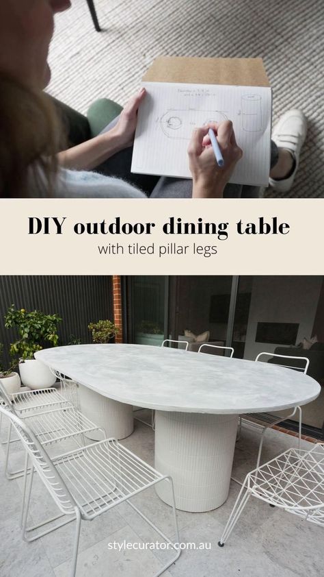 If like me you've been lusting after some pillar leg furniture, look no further than my DIY outdoor dining table. This DIY concrete dining table has proved immensely popular, and is easily customisable to your dining room goals. Create your own pill-shaped dining table, or whatever shape you prefer, using this Kmart coffee table hack! To find the full DIY, material list and video, click on the pin or visit StyleCurator.com.au! Kmart Coffee Table, Diy Outdoor Dining Table, Diy Outdoor Dining, Diy Esstisch, Concrete Outdoor Table, Mesa Oval, Diy Outdoor Table, Concrete Dining Table, Diy Dining Table