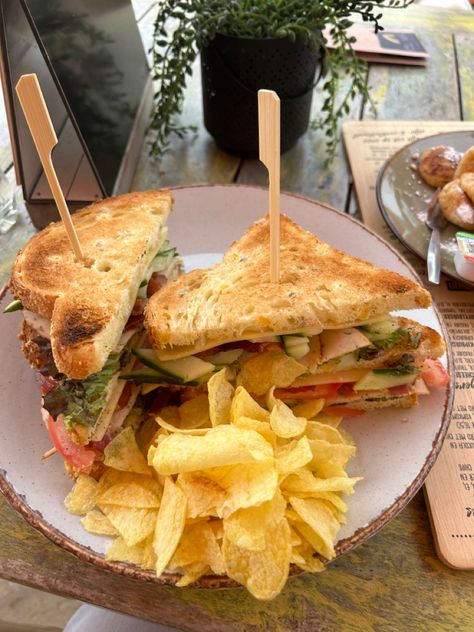 Chips And Sandwich, Club Sandwich Aesthetic, Lunch Astethic, Lunch Aesthetic Instagram, Lunch Inspo Aesthetic, Sandwiches Aesthetic, Lunch Ideas Aesthetic, Sandwich With Chips, Aesthetic Sandwich