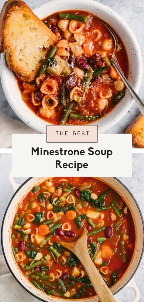 The Best Minestrone Soup Recipe | Ambitious Kitchen Ministroni Soup Recipe Italian, Ministroni Soup Recipe, Best Minestrone Soup, Best Minestrone Soup Recipe, Vegetarian Minestrone, Veggie Noodle Soup, Vegetarian Minestrone Soup, Sopa Minestrone, Chicken Cashew