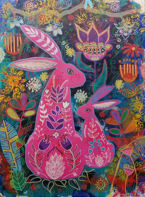 Mothers Day Story, Folk Illustration, Contemporary Folk Art, Arte Folk, Horse Inspiration, Single Mum, Folk Art Flowers, Scandinavian Folk Art, Rabbit Art