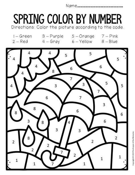 Color by Number Spring Preschool Worksheets Umbrella Spring Worksheets Preschool, Color By Number Worksheet, Seasons Preschool, Spring Worksheet, Number Worksheet, Sight Word Coloring, Color By Number Printable, Spring Kindergarten, Early Reading Skills