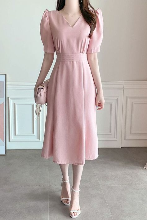 Korean Dress Summer Dress Summer Outfit Korean Fashion Korean Style Summer Outfit Korean, Korean Dress Summer, Heart Neck Dress, Flare Dresses For Women, Fit And Flare Dresses, Simple Frocks, Flare Dresses, Outfit Korean, K Fashion