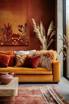 Rust Wall Living Room, Rust Orange Living Room, Burnt Orange Office, Orange Living Room Walls, Personalized Fall Decor, Rust Wall, Fall Room, Fall Room Decor, Easy Fall Decor