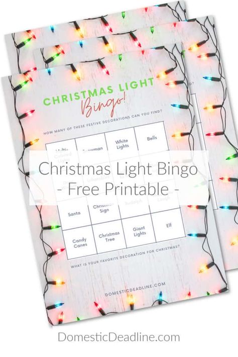 Festive Christmas Games - Christmas Light Bingo with Free Printable | Domestic Deadline Christmas Light Bingo, Fun Family Christmas Games, Christmas Word Scramble, Christmas Gift Exchange Games, Gift Exchange Games, Games Christmas, Printable Christmas Games, White Wash Brick, Christmas Games For Family