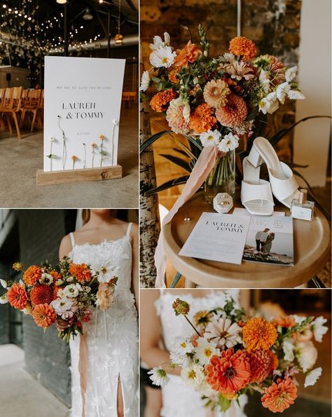 Sage And Orange Wedding Theme, August Wedding Inspiration, Terracotta Wedding Florals, Mums At Wedding, August Wedding Florals, Marigold Wedding Colors, September Wedding Florals, End Of Summer Wedding Colors, Shades Of Orange Wedding