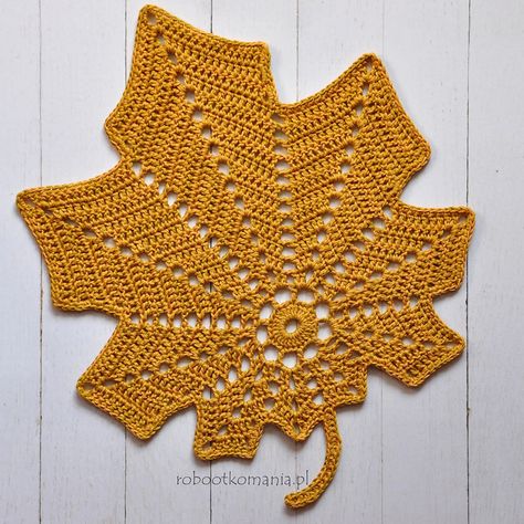 Autumn_leaf_crochet_pattern Autumn Crochet Patterns, Crochet Poppy Pattern, Thanksgiving Crochet Patterns, Autumn Crochet, Crochet Poppy, Fall Placemats, Crochet Leaf, Christmas Crochet Patterns Free, Crochet Tablecloth Pattern