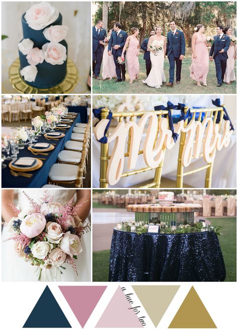 Blue And Blush Wedding, Wedding Theme Colors, Navy Blue Wedding, Wedding Color Palette, Navy Wedding, Blush And Gold, Wedding Color, Wedding Time, Blush Wedding