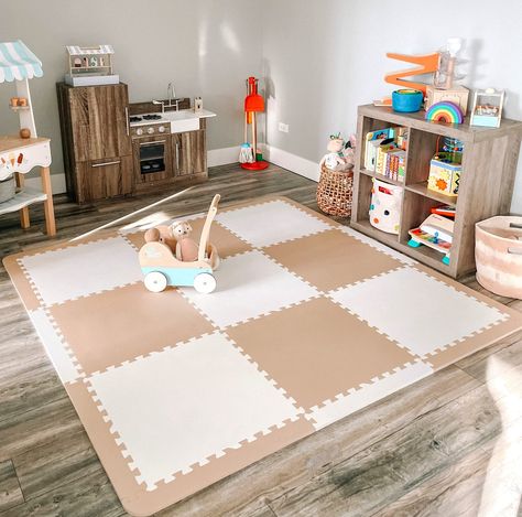 PRICES MAY VARY. LARGEST FLOOR TILES AVAILABLE - Deluxe 2ft X 2ft foam floor tiles create a soft padded play area for safe crawling, playing and tummy time. Each baby playmat contains 9 extra-large tiles + 12 borders covering a floor area of 38.5 square feet EXTRA THICK & COMFORTABLE - Our Soft Cushioned 0.6 inches thick foam mat provides insulation and protects your infant or toddler from bumps and falls on hard floors. Suitable for a variety of Toddler Play Area, Playroom Mats, Baby Play Areas, Foam Floor Tiles, Playroom Flooring, Baby Playroom, Living Room Playroom, Montessori Playroom, Boys Playroom