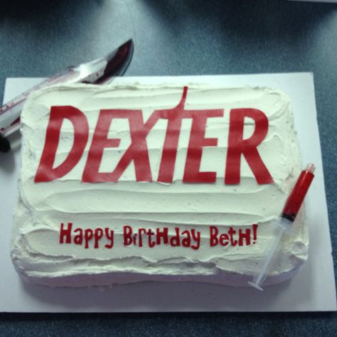 Quite proud of this cake I made for a friend's Dexter themed birthday party. Jordan Party Ideas, Dexter Party, Dexter Cake, Lollipops Cake, Ideas For My Birthday, 14th Birthday Cakes, Buttercream Cake Designs, Days Until Halloween, Michael C Hall