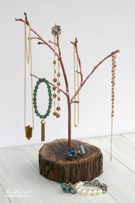 Tree Branch Jewelry Holder, Diy Jewellery Display Stand, Tree Branch Jewelry, Jewelry Tree Diy, Diy Jewelry Stand, Diy Necklace Holder, Tree Jewelry Holder, Branch Jewelry, Vintage Jewelry Diy